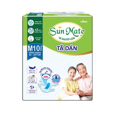 Tả Dán Người già Sunmate size M ( Vòng eo 62 - 107 cm )  Bao 12 gói x 10 miếng